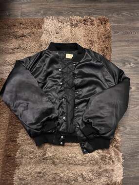Vintage King Louie Pro Fit Satin Bomber Jacket Quilted Lining Made in USA